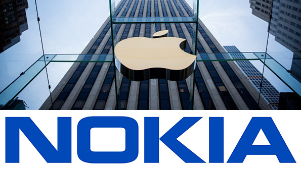 The Manhattan Apple store above the Nokia wordmark logo