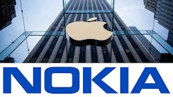 The Manhattan Apple store above the Nokia wordmark logo The Manhattan Apple store above the Nokia wordmark logo