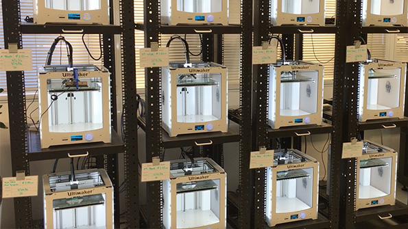 An industrial print rack custom designed by Jabil for 3D printing tooling