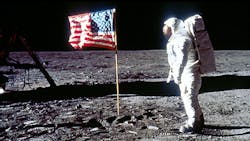 Buzz Aldrin stands next to the US flag on the Moon on July 20 1969 Buzz Aldrin stands next to the US flag on the Moon on July 20 1969