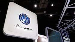 The Volkswagen logo at the NAIAS in Detroit The Volkswagen logo at the NAIAS in Detroit