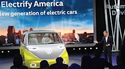 Volkswagen brand chair Herbert Diess introduces the ID Buzz concept van at the North American International Auto Show in Detroit.