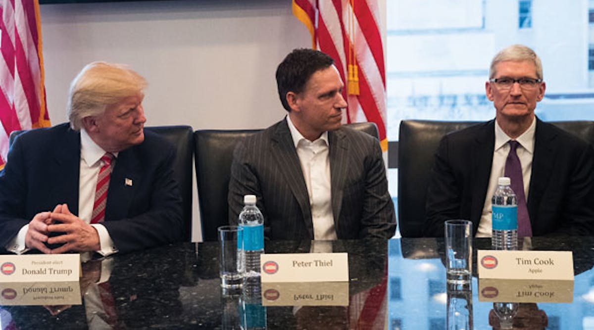 President Trump met with tech industry leaders, including Apple CEO Tim Cook, on December 14 and promised to discuss trade, taxes and other issues.