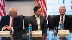 President Trump met with tech industry leaders including Apple CEO Tim Cook on December 14 and promised to discuss trade taxes and other issues President Trump met with tech industry leaders including Apple CEO Tim Cook on December 14 and promised to discuss trade taxes and other issues
