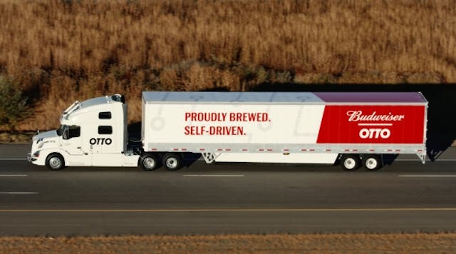 Who&rsquo;s behind the wheel? Nobody, actually, as autonomous vehicle technology pilots an Anheuser-Busch truck along a Colorado interstate.