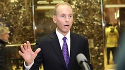 Boeing CEO Dennis Muilenburg talks with the media at Trump Tower Boeing CEO Dennis Muilenburg talks with the media at Trump Tower