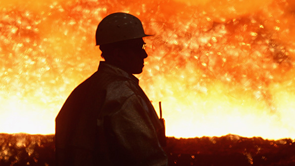 A worker at the ThyssenKrupp mill in Duisburg Germany