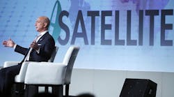 Jeff Bezos, CEO of Amazon and founder of Blue Origin, speaks during the Access Intelligence&apos;s SATELLITE 2017 conference at the Washington Convention Center on March 7, 2017.