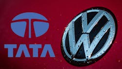 The Tata Motors and Volkswagen logos The Tata Motors and Volkswagen logos