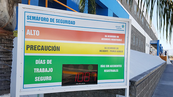 A counter outside the Johnson Controls plant in Nuevo Leon Mexico