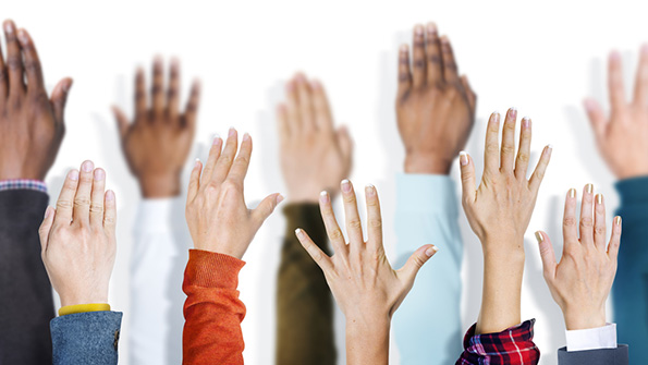 A variety of raised hands