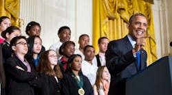 U.S. President Barack Obama delivers remarks after viewing science projects at the White House Science Fair, at the White House, March 23, 2015 in Washington, DC. During his remarks, President Obama announced more than $240 million in pledges to boost the study of STEM fields.