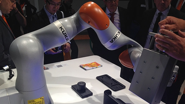 KUKA39s Intelligent Industrial Work Assistant built with Microsoft IoT services is a lightweight robot designed to show how robots and humans can work safely in close proximity