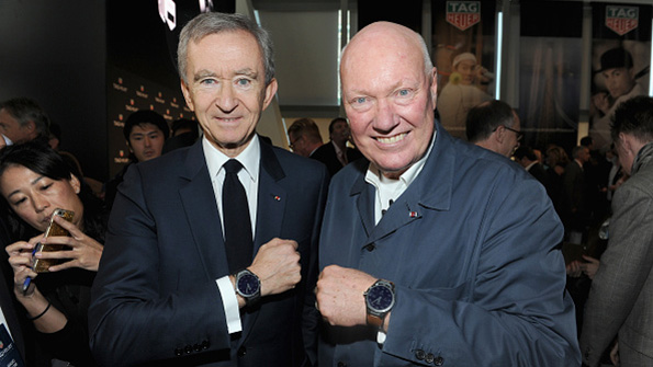 TAG Heuer CEO JeanClaude Biver right and LVMH CEO Bernard Arnault