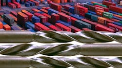 Shipping containers and drills set against each other Shipping containers and drills set against each other