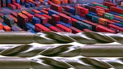 Shipping containers and drills set against each other Shipping containers and drills set against each other