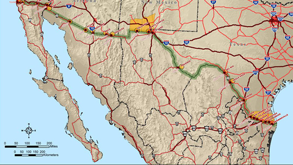 A map of the USMexico border area