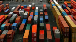 Ship freight containers at Tilbury Port in England