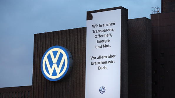 A whistleblower program outside the Volkswagen plant in Wolfsburg Germany