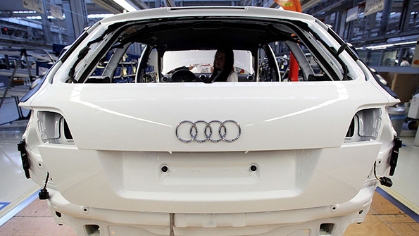 The rear door of an Audi car on the production line