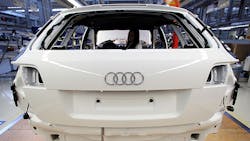 The rear door of an Audi car on the production line The rear door of an Audi car on the production line