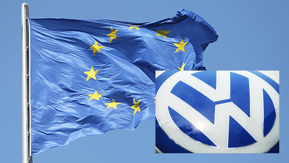 The European Union flag and the Volkswagen logo