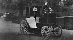 An electric cab runs through London 117 years ago. The London Taxi Co. will resurrect the tech &mdash; though not this exact model &mdash; to curb smog in the city.