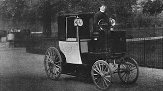 An electric cab runs through London 117 years ago. The London Taxi Co. will resurrect the tech &mdash; though not this exact model &mdash; to curb smog in the city.