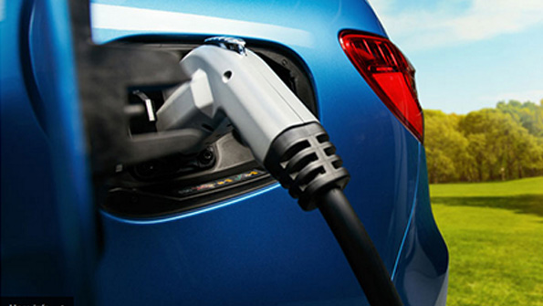 The charging port on a MercedesBenz BClass electric vehicle