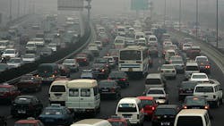 Smogfilled gridlock on a Chinese highway Smogfilled gridlock on a Chinese highway