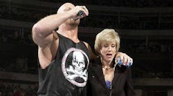 Linda McMahon, the former CEO of World Wrestling Entertainment and the presumptive pick to head the Small Business Administration, works with Stone Cold Steve Austin during a simpler time for both of them.