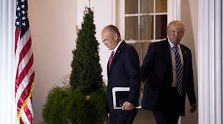 Andrew Puzder, chief executive of CKE Restaurants, exits after his meeting with president-elect Donald Trump at Trump International Golf Club on Nov. 19, 2016 in Bedminster Township, N.J.. Trump and his transition team are in the process of filling cabinet and other high level positions for the new administration.