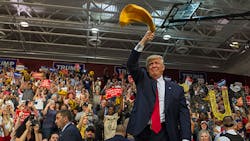 Thennominee Donald Trump waves a Terrible Towel at a Pennsylvania rally Thennominee Donald Trump waves a Terrible Towel at a Pennsylvania rally