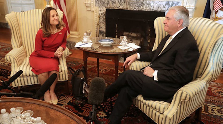 U.S. Secretary of State Rex Tillerson met with Canadian Minister of Foreign Affairs Chrystia Freeland Feb. 8, 2017, in Washington, D.C.