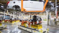 Automated Guided Vehicles in action at GM&apos;s Lake Orion Assembly Plant in Michigan.