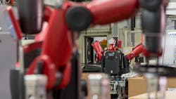 Rethink Robotics Baxter robots place a molded part onto the counting fixture at Donnelly Custom Manufacturing in Alexandria Minnesota Rethink Robotics Baxter robots place a molded part onto the counting fixture at Donnelly Custom Manufacturing in Alexandria Minnesota