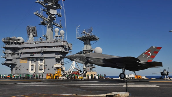 An F35C Lightening II Joint Strike Fighter lands aboard the aircraft carrier USS Nimitz at sea in the Pacific Ocean Reuters reported that the Pentagon waived laws banning Chinesebuilt components on US weapons in order to keep the F35 fighter program on track