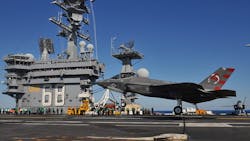 An F35C Lightening II Joint Strike Fighter lands aboard the aircraft carrier USS Nimitz at sea in the Pacific Ocean Reuters reported that the Pentagon waived laws banning Chinesebuilt components on US weapons in order to keep the F35 fighter program on track An F35C Lightening II Joint Strike Fighter lands aboard the aircraft carrier USS Nimitz at sea in the Pacific Ocean Reuters reported that the Pentagon waived laws banning Chinesebuilt components on US weapons in order to keep the F35 fighter program on track