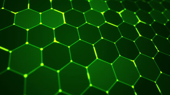 A tessellation of green hexagons