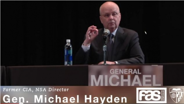 General Michael Hayden addressing cybersecurity at John Hopkins University
