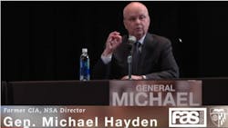 General Michael Hayden addressing cybersecurity at John Hopkins University General Michael Hayden addressing cybersecurity at John Hopkins University