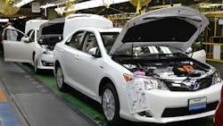 The 10 millionth vehicle assembled at Toyota Motor Manufacturing Kentucky Inc a Camry Hybrid rolls down the line in May 2014 The 10 millionth vehicle assembled at Toyota Motor Manufacturing Kentucky Inc a Camry Hybrid rolls down the line in May 2014