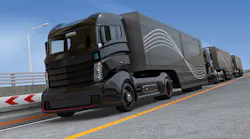 Fleet of autonomous hybrid trucks driving on highway Thinkstock