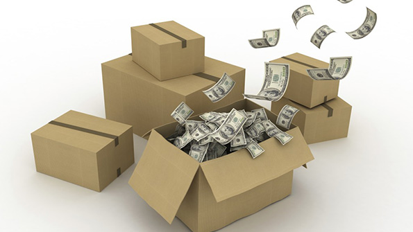 money flying from a box