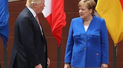 German Chancellor Angela Merkel and. President Donald Trump at the G7 Taormina summit.