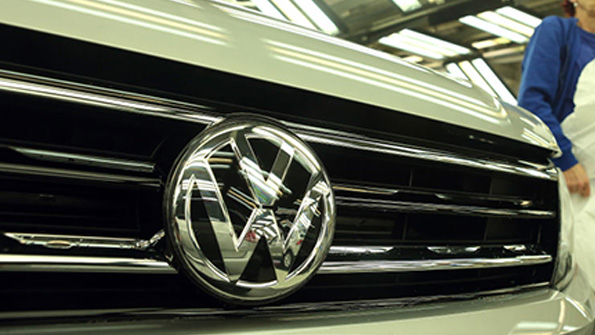 A Volkswagen sedan grille at the companys factory in Wolfsburg Germany
