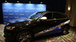 The driverless specially outfitted Audi Q5 sportutility vehicle is displayed at the Waldorf Astoria following the car39s return from a cross country trip Delphi Automotive Plc a supplier of car electronics designed the car which covered about 3500 miles from San Francisco to the New York City area The car was driverless for all but about 50 miles in a construction zone