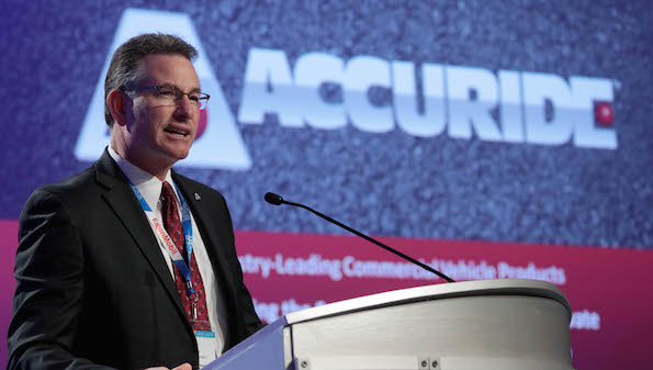 Accuride President and CEO Richard Dauch shown here at a Center for Automotive Research conference in Michigan in 2016