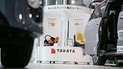 Childrens car seats on display in a Takata showroom Childrens car seats on display in a Takata showroom