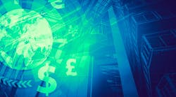 Various currency symbols against a tech background Various currency symbols against a tech background